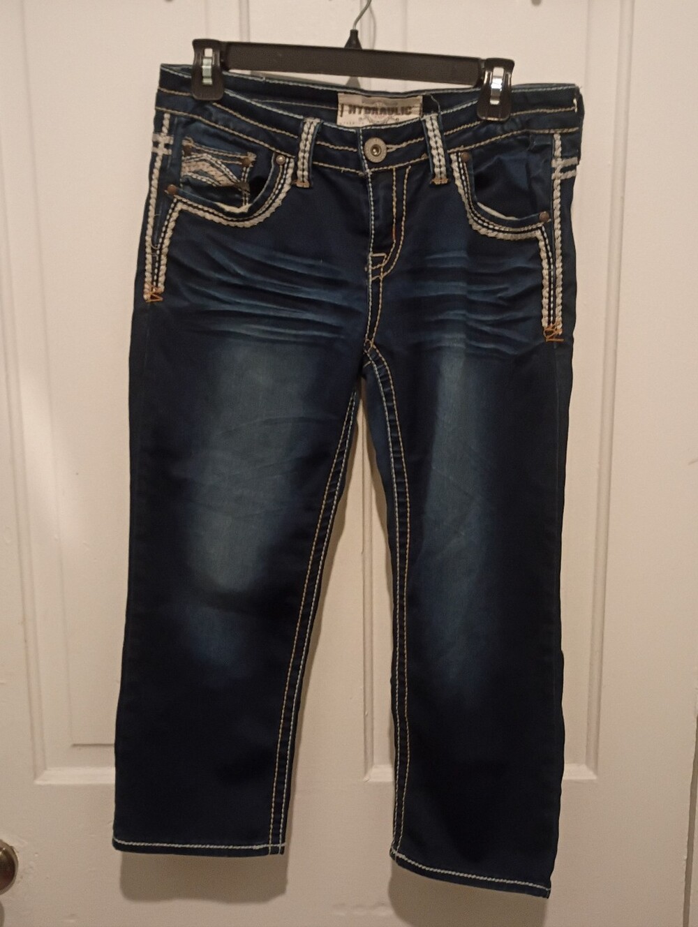 Hydraulic Dark Blue Cropped Jeans with Contrast Stitching